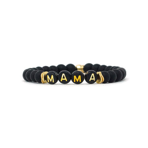 Mama Bracelet Onyx w/Gold Letters