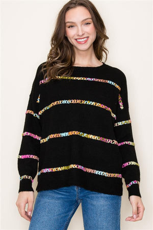 Multi Color Stitch Stripped Sweater