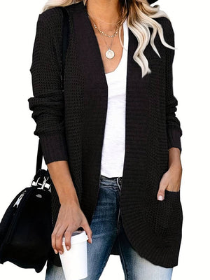 Black Open Front With Pocket Cardigan