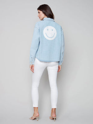 Denim Jacket with Smiley Patch - Bleach Blue